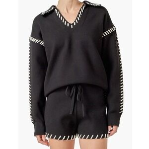 NWT ENGLISH FACTORY Stitch Detail Knit Collar Top and Matching Shorts Set Size M